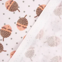 Baumwollstoff Organic Bio Caretes Eicheln mit Gesicht weiß braun 1,50m Breite