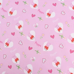 Baumwollstoff Organic Bio Popeline Peppa Wutz Herzen rosa 1,50m Breite
