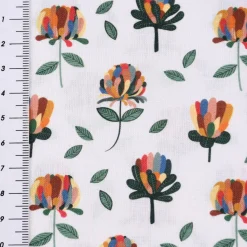 Baumwollstoff Organic Bio Popeline Blume mit bunten Blüten weiß bunt 1,50m Breite