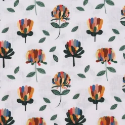 Baumwollstoff Organic Bio Popeline Blume mit bunten Blüten weiß bunt 1,50m Breite