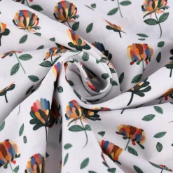 Baumwollstoff Organic Bio Popeline Blume mit bunten Blüten weiß bunt 1,50m Breite