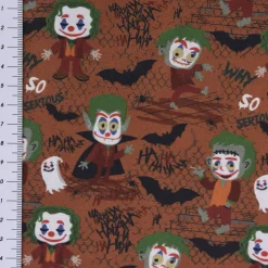 Baumwollstoff Organic Bio Popeline Halloween Frankenstein Monster braun grün orange 1,50m Breite