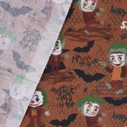Baumwollstoff Organic Bio Popeline Halloween Frankenstein Monster braun grün orange 1,50m Breite