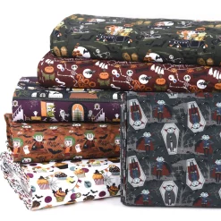 Baumwollstoff Organic Bio Popeline Halloween Frankenstein Monster braun grün orange 1,50m Breite