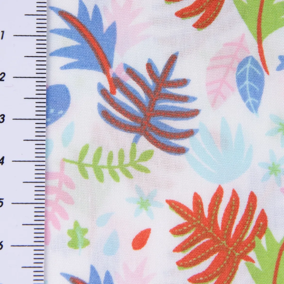 Baumwollstoff Palmenblätter Herbstblätter weiß blau grün orange rosa 1,4m Breite