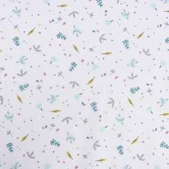 Baumwollstoff PAOO Vögel Blätter weiß mint gelb beere 1,5m Breite