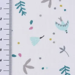 Baumwollstoff PAOO Vögel Blätter weiß mint gelb beere 1,5m Breite