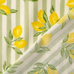 Baumwollstoff Percale Amande Zitronen Streifen grün 1,5m Breite