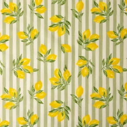 Baumwollstoff Percale Amande Zitronen Streifen grün 1,5m Breite
