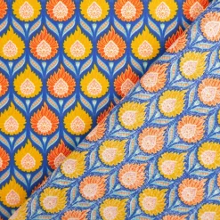 Baumwollstoff Perkal Retro Blumen Luka blau orange gelb 1,5m Breite