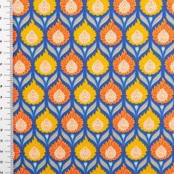Baumwollstoff Perkal Retro Blumen Luka blau orange gelb 1,5m Breite
