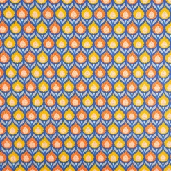 Baumwollstoff Perkal Retro Blumen Luka blau orange gelb 1,5m Breite