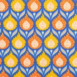 Baumwollstoff Perkal Retro Blumen Luka blau orange gelb 1,5m Breite