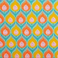 Baumwollstoff Perkal Retro Blumen Luka türkis orange gelb 1,5m Breite