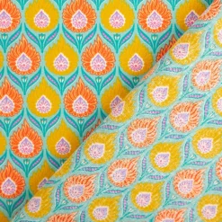 Baumwollstoff Perkal Retro Blumen Luka türkis orange gelb 1,5m Breite