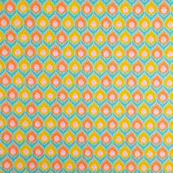 Baumwollstoff Perkal Retro Blumen Luka türkis orange gelb 1,5m Breite