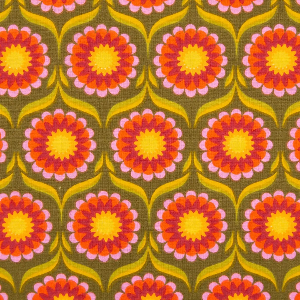 Baumwollstoff Perkal Retro Blumen JoliJoli grün pink gelb 1,5m Breite