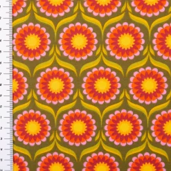 Baumwollstoff Perkal Retro Blumen JoliJoli grün pink gelb 1,5m Breite