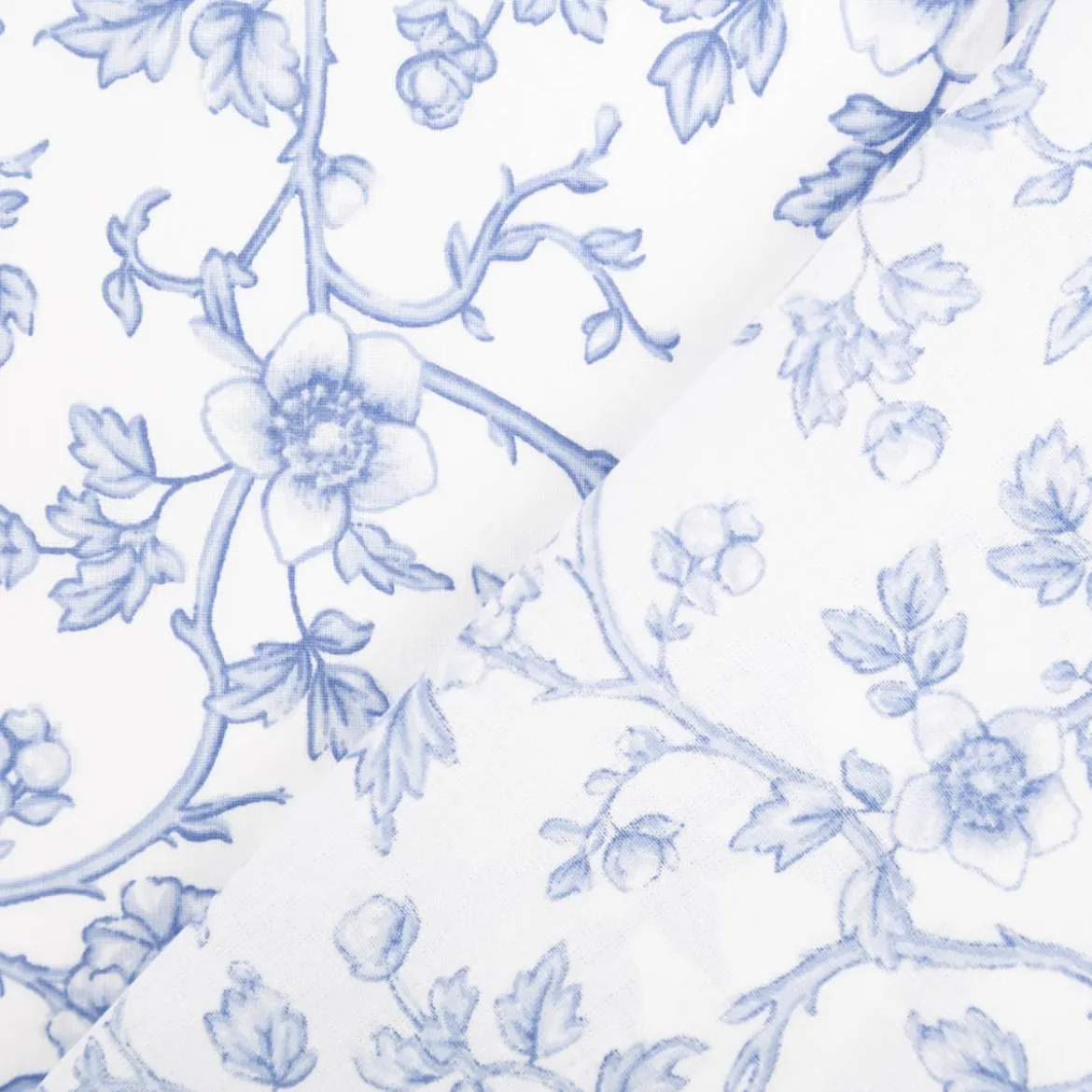 Baumwollstoff Perkal Retro Blumenranken Elisabeth ecru blau 1,5m Breite