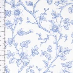 Baumwollstoff Perkal Retro Blumenranken Elisabeth ecru blau 1,5m Breite