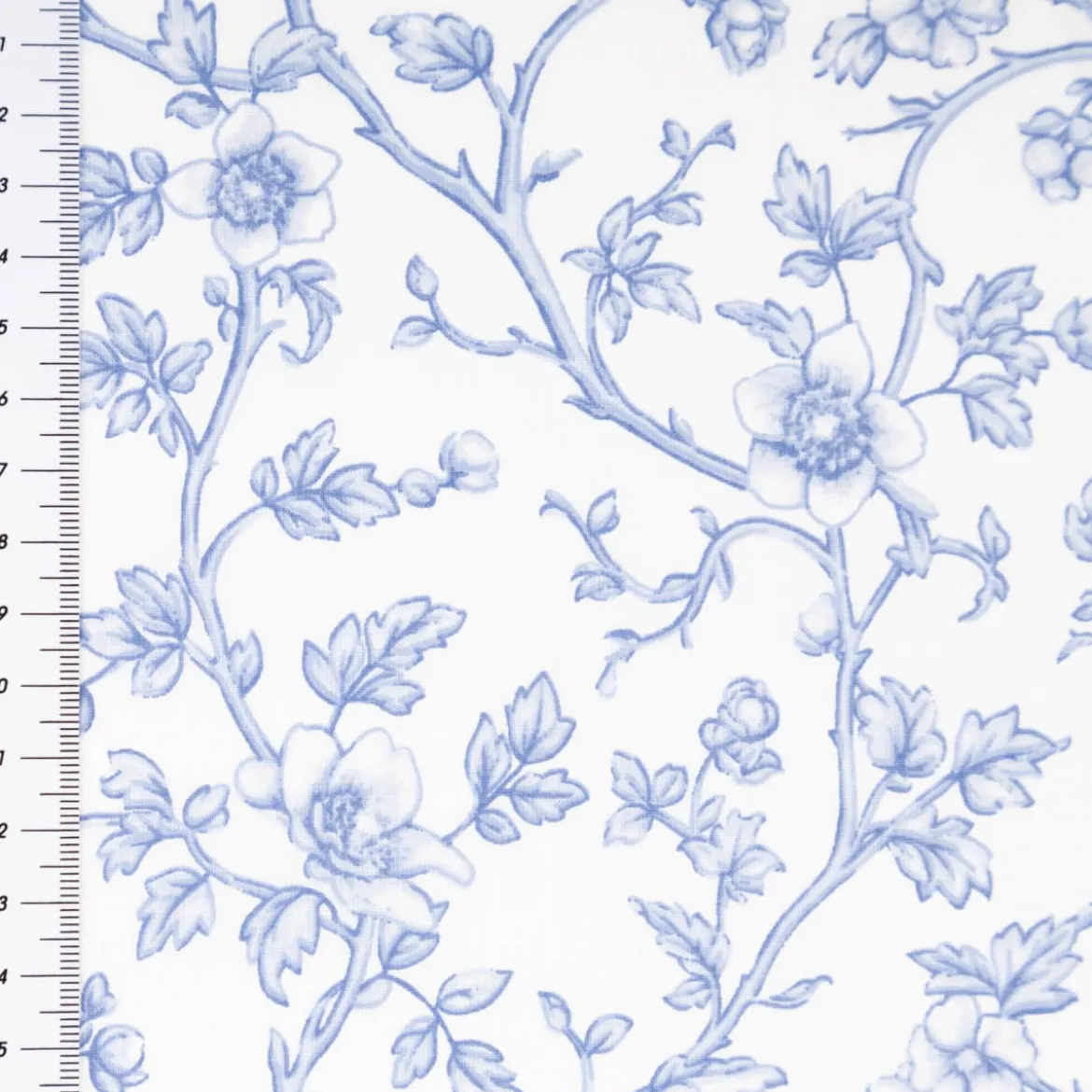 Baumwollstoff Perkal Retro Blumenranken Elisabeth ecru blau 1,5m Breite