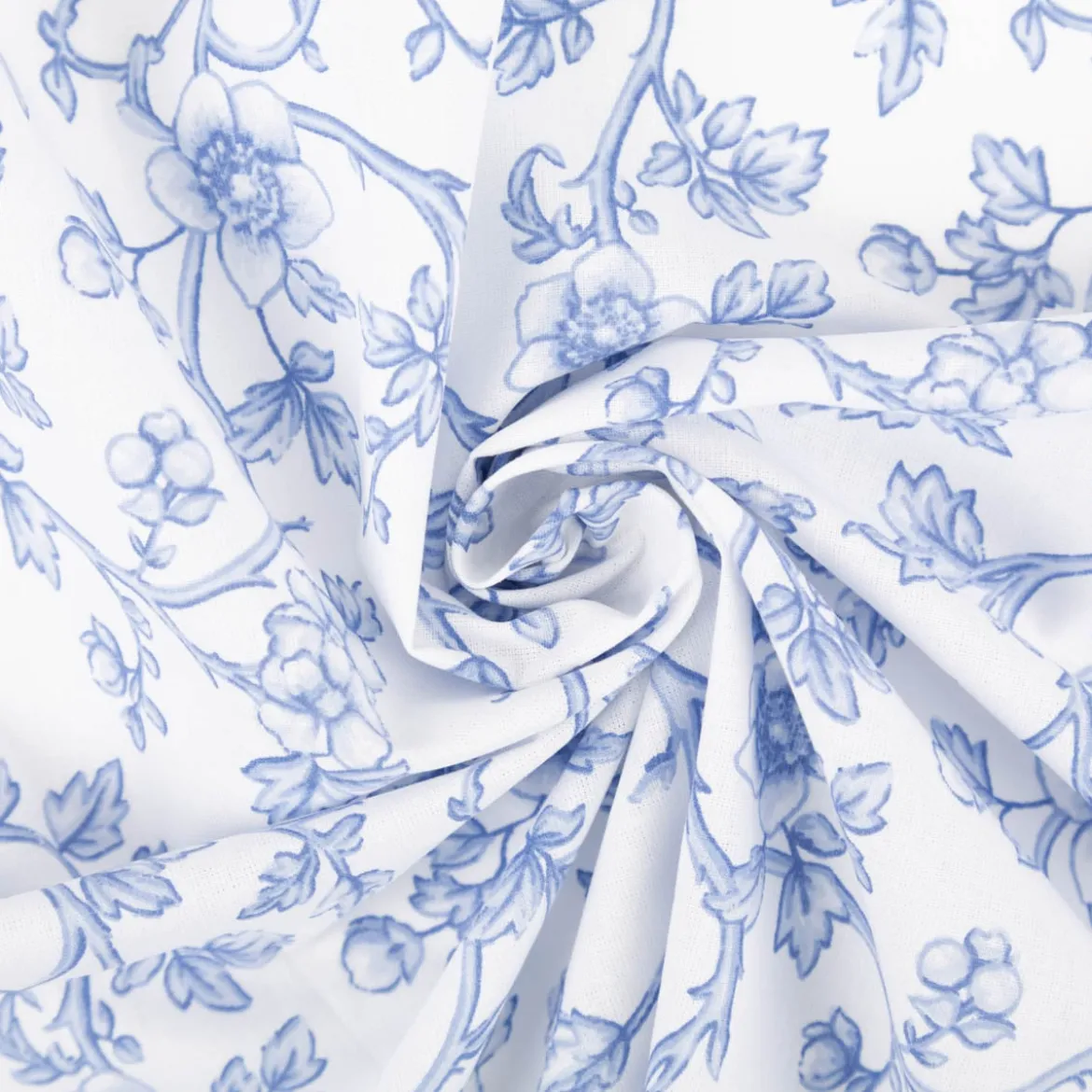 Baumwollstoff Perkal Retro Blumenranken Elisabeth ecru blau 1,5m Breite
