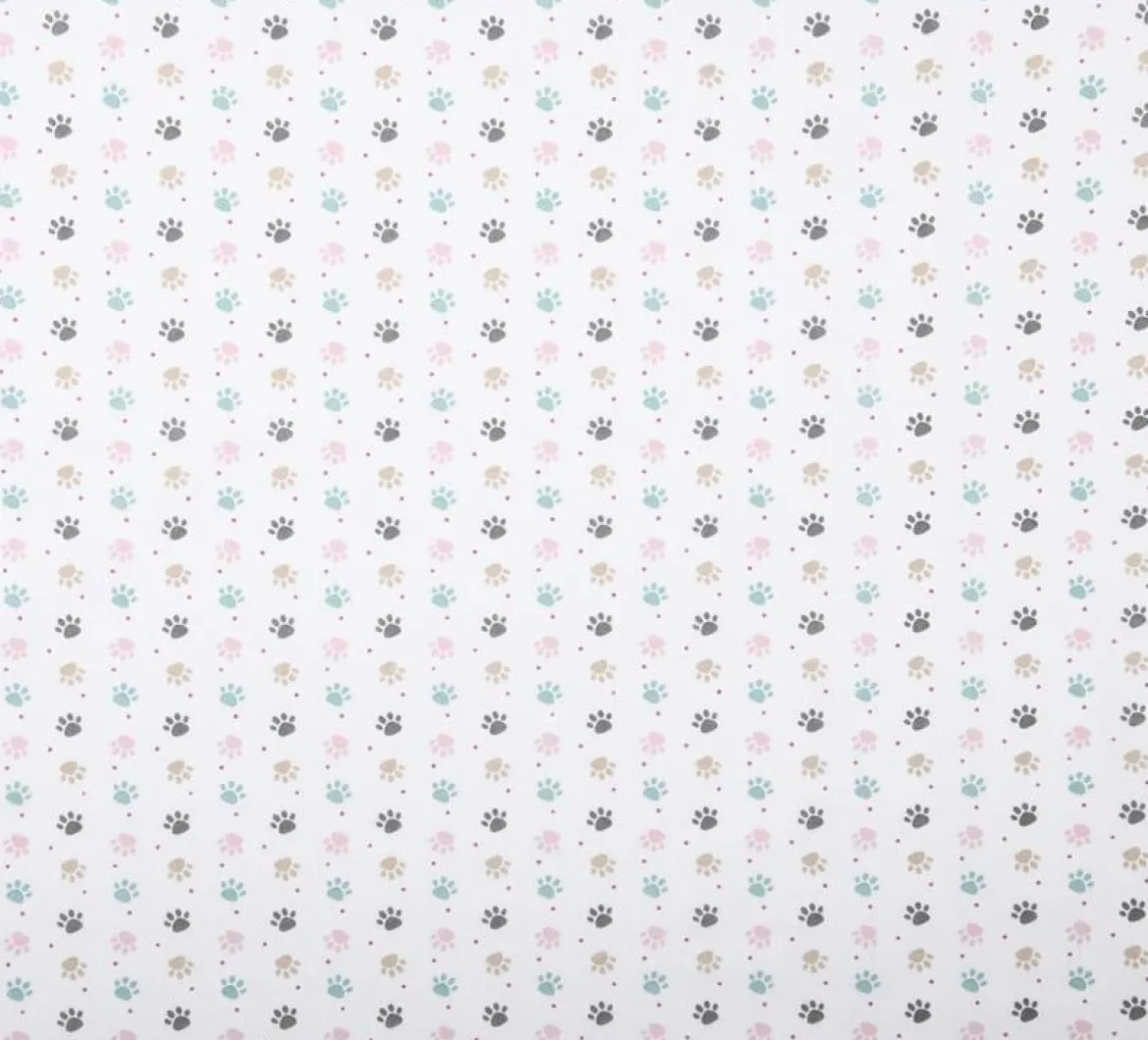 Baumwollstoff Pfotenabdrücke weiß rosa türkis beige 1,40m Breite
