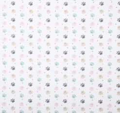 Baumwollstoff Pfotenabdrücke weiß rosa türkis beige 1,40m Breite