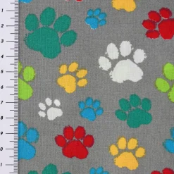 Baumwollstoff Pfoten Pfotenabdrücke grau bunt 1,6m Breite