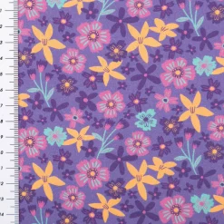 Baumwollstoff Popeline Blumen lila bunt 1,48m Breite