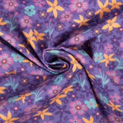 Baumwollstoff Popeline Blumen lila bunt 1,48m Breite