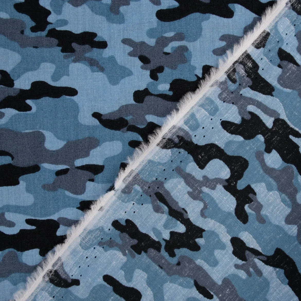 Baumwollstoff Popeline Camouflage Tarnmuster blau schwarz 1,45m Breite