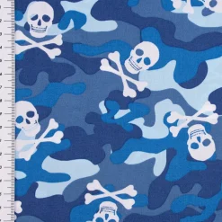 Baumwollstoff Popeline Camouflage Totenköpfe blau 1,44m Breite