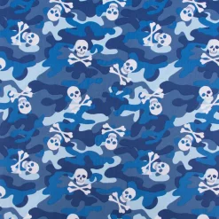 Baumwollstoff Popeline Camouflage Totenköpfe blau 1,44m Breite