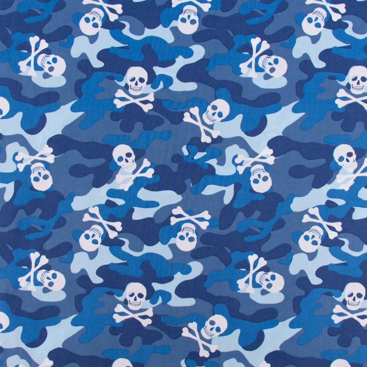 Baumwollstoff Popeline Camouflage Totenköpfe blau 1,44m Breite