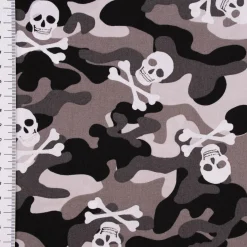 Baumwollstoff Popeline Camouflage Totenköpfe grau 1,44m Breite