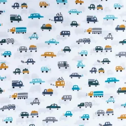 Baumwollstoff Popeline CARS Autos Bus weiß blau 1,4m Breite