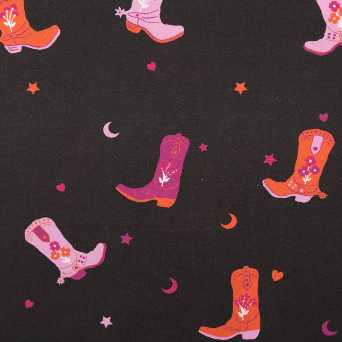 Baumwollstoff Popeline Cowboy Boots schwarz pink 1,48m Breite