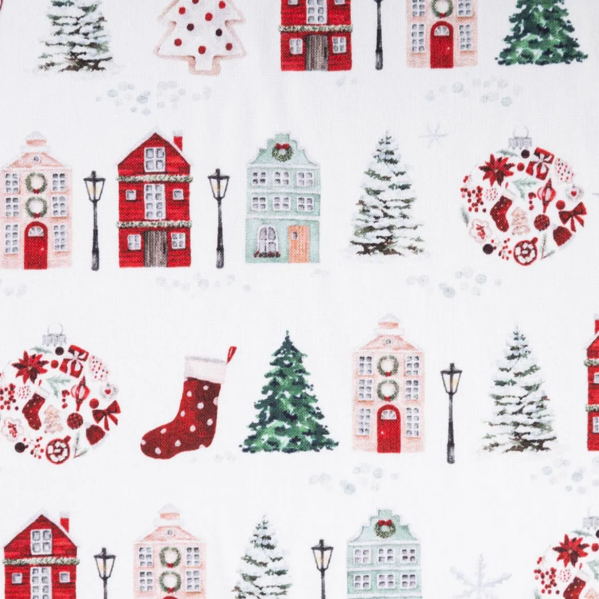 Baumwollstoff Popeline Digitaldruck Anvers Weihnachtshäuser weiß rot 1,47m Breite