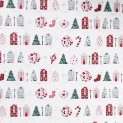 Baumwollstoff Popeline Digitaldruck Anvers Weihnachtshäuser weiß rot 1,47m Breite