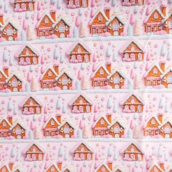 Baumwollstoff Popeline Digitaldruck Weihnachtsstoff Gretel Lebkuchenhaus rosa 1,47m Breite