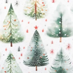 Baumwollstoff Popeline Digitaldruck Weihnachtsstoff Ivalo Tannenbäume weiß grün 1,47m Breite