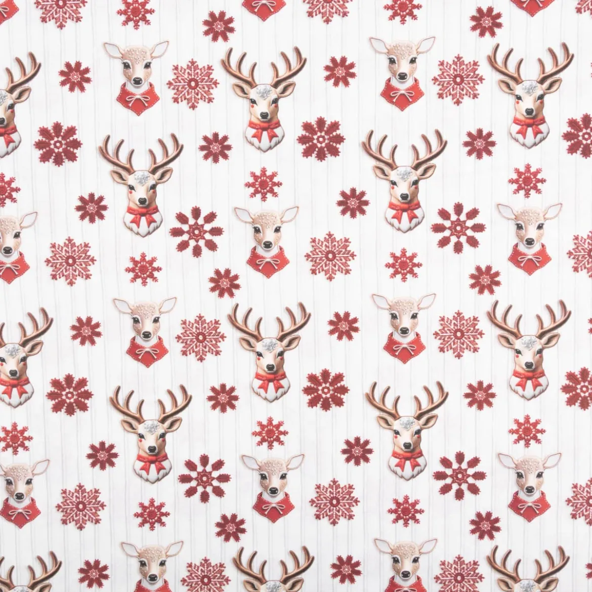 Baumwollstoff Popeline Digitaldruck Weihnachtsstoff Cerbiche Hirsche ecru rot 1,47m Breite