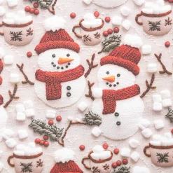 Baumwollstoff Popeline Digitaldruck Weihnachtsstoff Marshmallow Schneemänner grau rot1,47m Breite