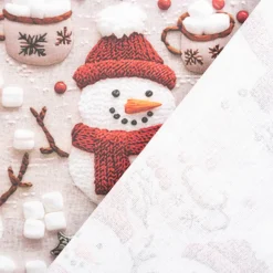 Baumwollstoff Popeline Digitaldruck Weihnachtsstoff Marshmallow Schneemänner grau rot1,47m Breite