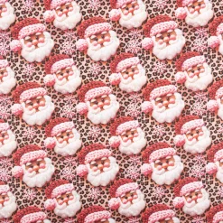 Baumwollstoff Popeline Digitaldruck Weihnachtsstoff Pereleo Weihnachtsmann Leo beige rosa 1,47m Breite
