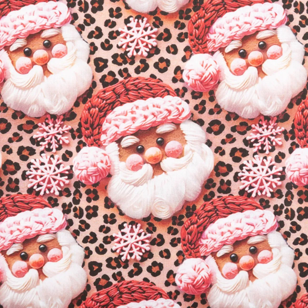 Baumwollstoff Popeline Digitaldruck Weihnachtsstoff Pereleo Weihnachtsmann Leo beige rosa 1,47m Breite