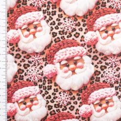 Baumwollstoff Popeline Digitaldruck Weihnachtsstoff Pereleo Weihnachtsmann Leo beige rosa 1,47m Breite
