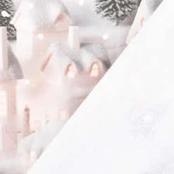Baumwollstoff Popeline Digitaldruck Weihnachtsstoff Lichterhäuser grau beige 1,47m Breite