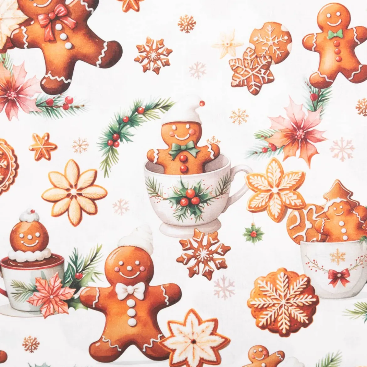 Baumwollstoff Popeline Digitaldruck Weihnachtsstoff Cookies Lebkuchenmann ecru braun 1,47m Breite
